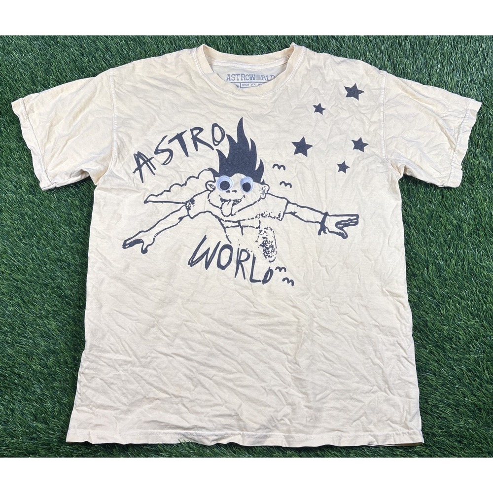 Travis Scott Astroworld "Look mom I can fly" Yellow T-Shirt Rap Tee Sz M